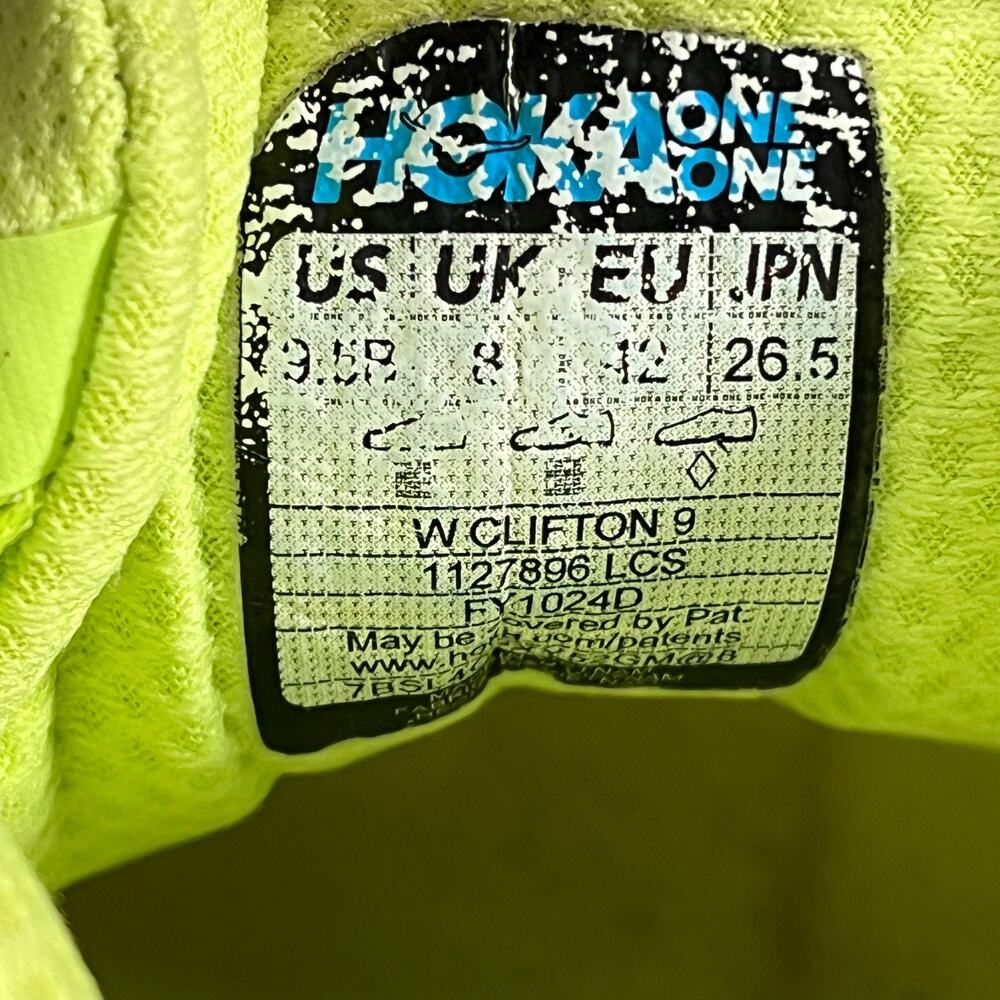 Hoka One One Clifton 9 Women's Size 9.5 Yellow Running Fitness Shoes 1127896 LCS - Picture 8 of 8
